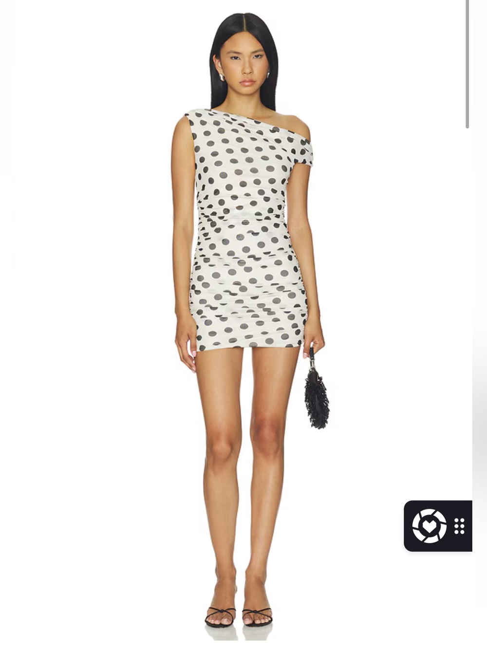 AFRM Chaska Polka Dot One-Shoulder Mini Dress in White and Black - NWT